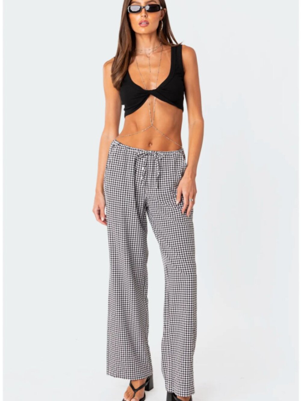 Edikted Pasha Wide Leg Gingham Pants